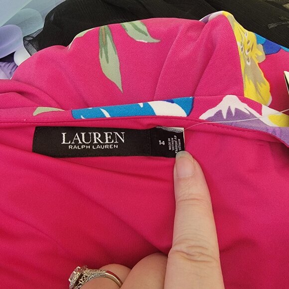 Ralph Lauren Pink Floral V-Neck Dress, Size 14, $90 NWT - Picture 6 of 8